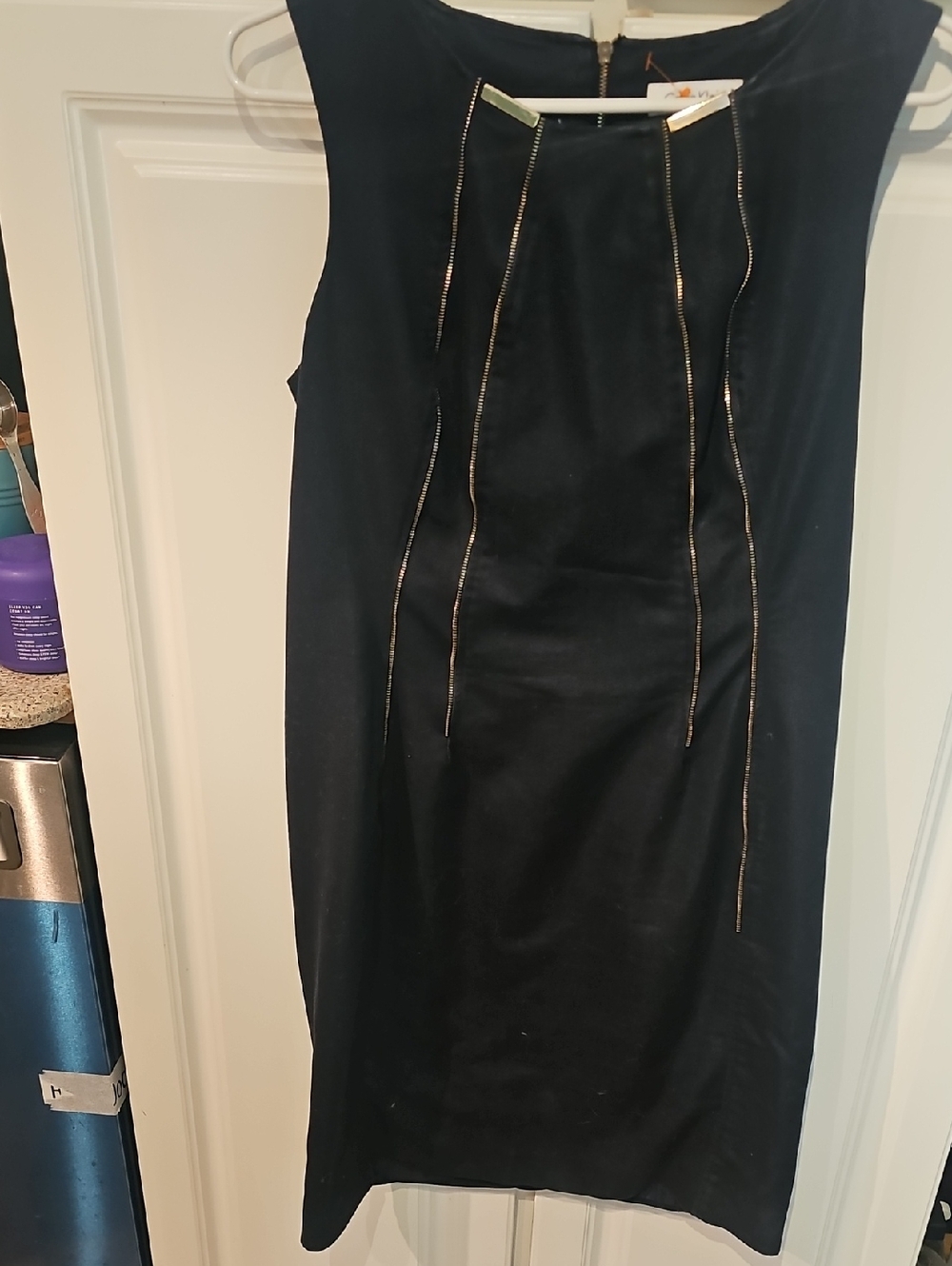 Calvin Klein Black Midi Sheath Dress with Gold Zip Accents